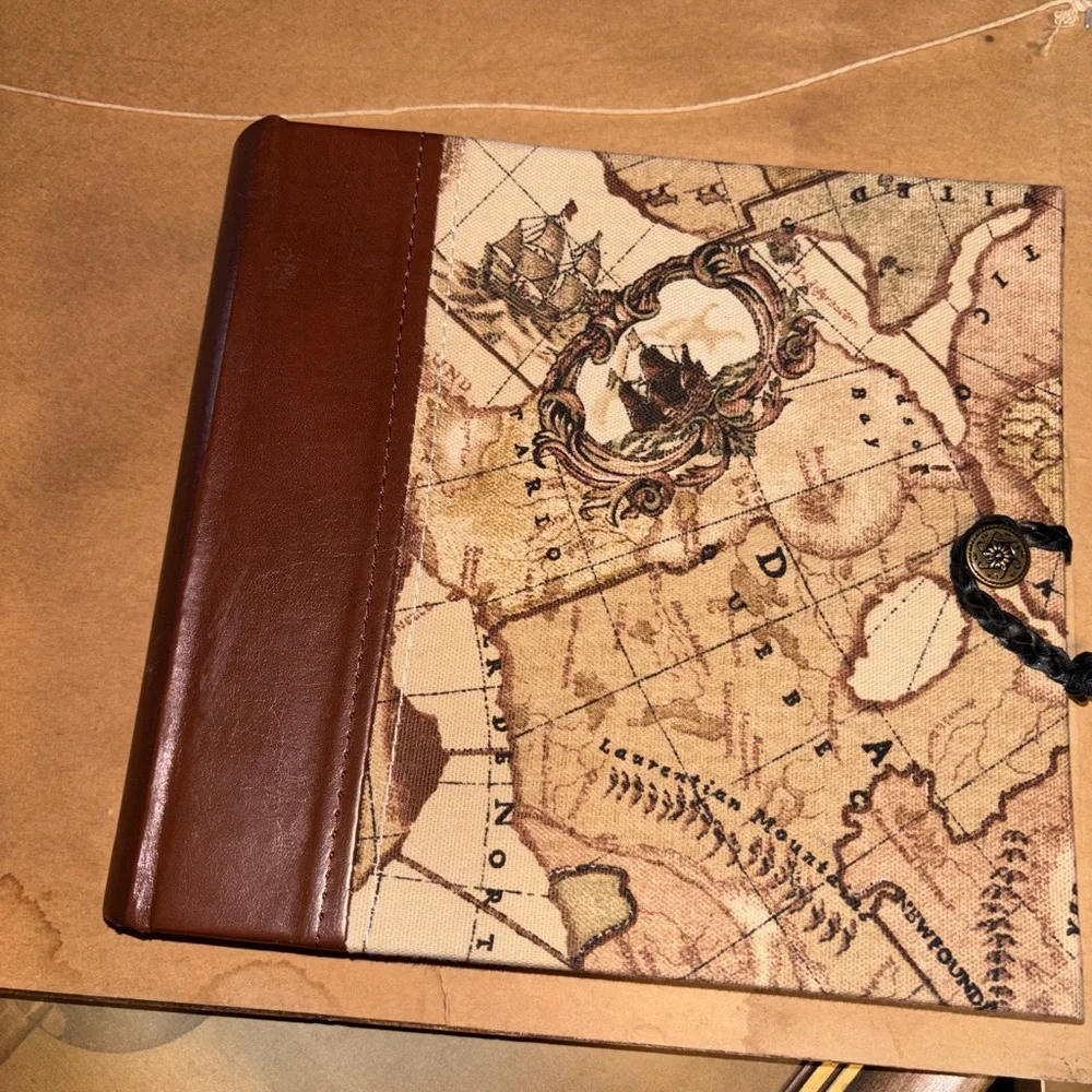 Vintage Map Design Journal photo album leather bind an strap
